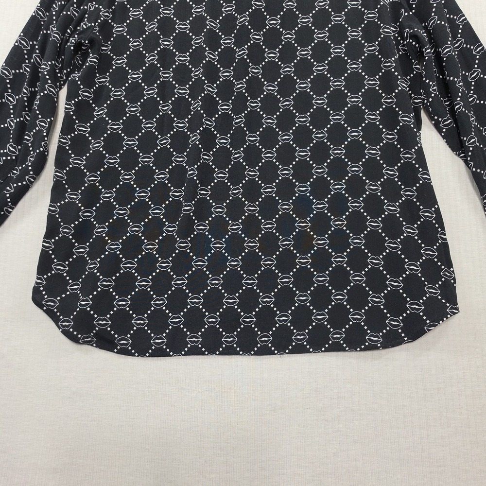 Markus Lupfer Black Lip Print Long Sleeve Top Size 6 Blouse Button Up Pop Art - Picture 12 of 12